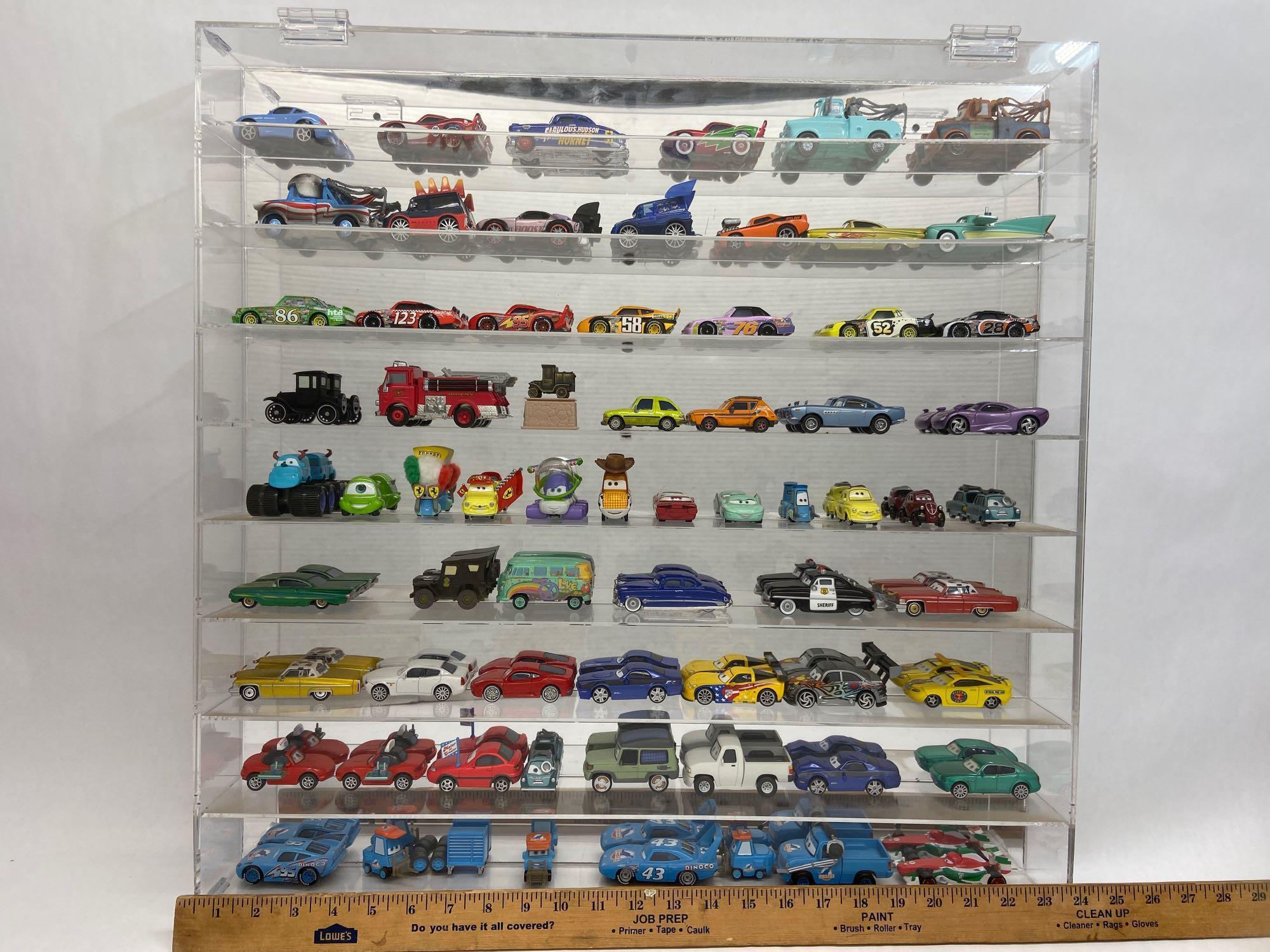Pixar Cars Toys Collection in Mirrored Display Case 25x24in