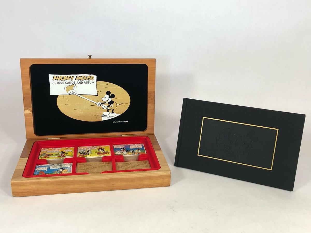 Disney Mickey Mouse Picture Cards & Album w/ Wood Collectors Box