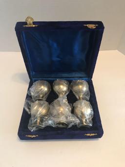 India Silver Set Of 6 Goblets In Velvet Box