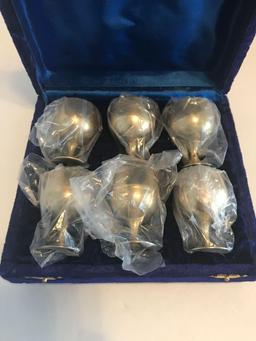 India Silver Set Of 6 Goblets In Velvet Box