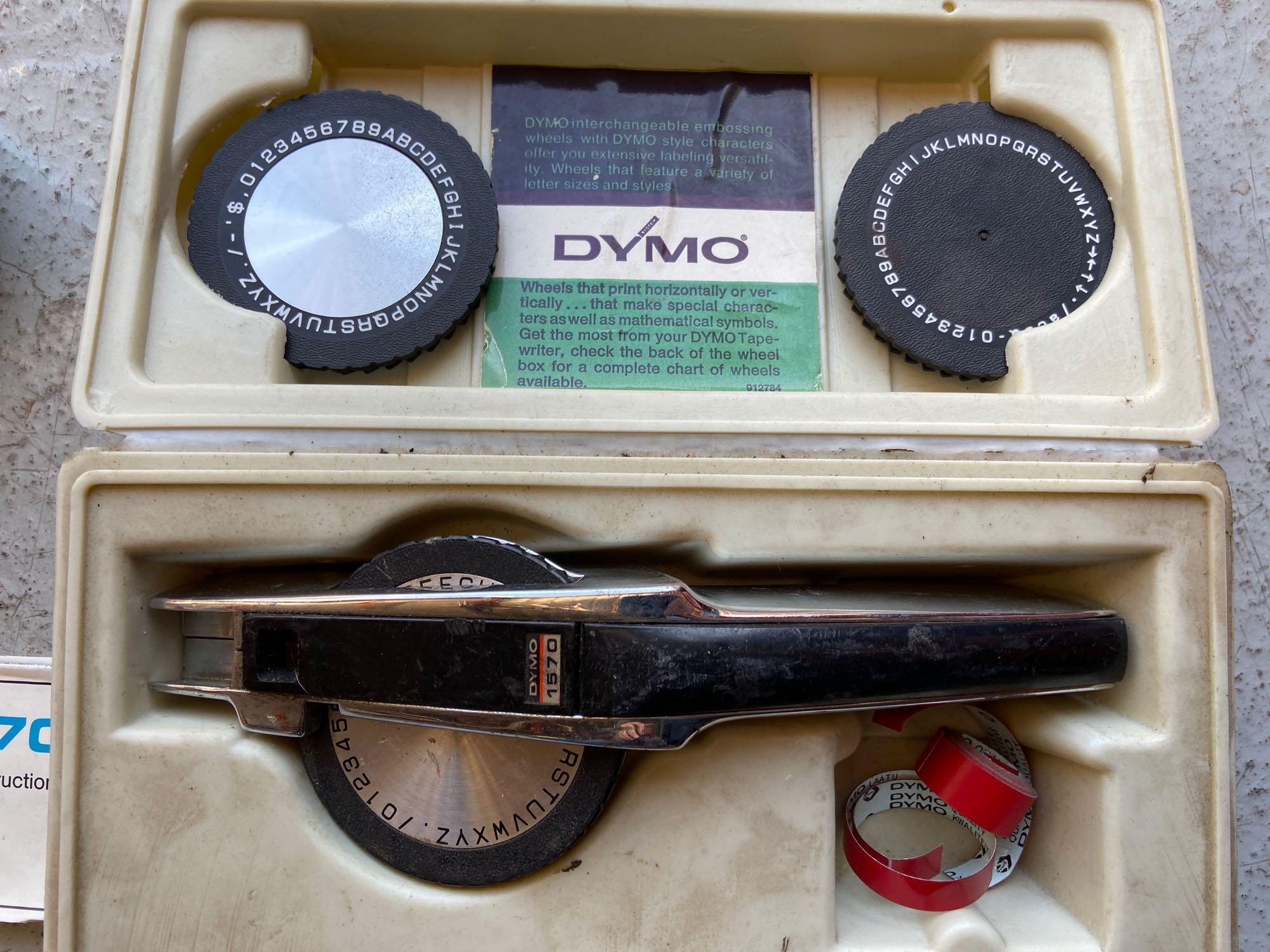 2 Dymo Model 1570 Tapewriters with Original Labeling Kit Case