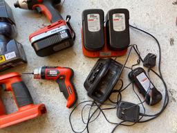 Lot of Battery Powered Tools, Black & Decker Screwdriver, Reciprocating Saw, etc