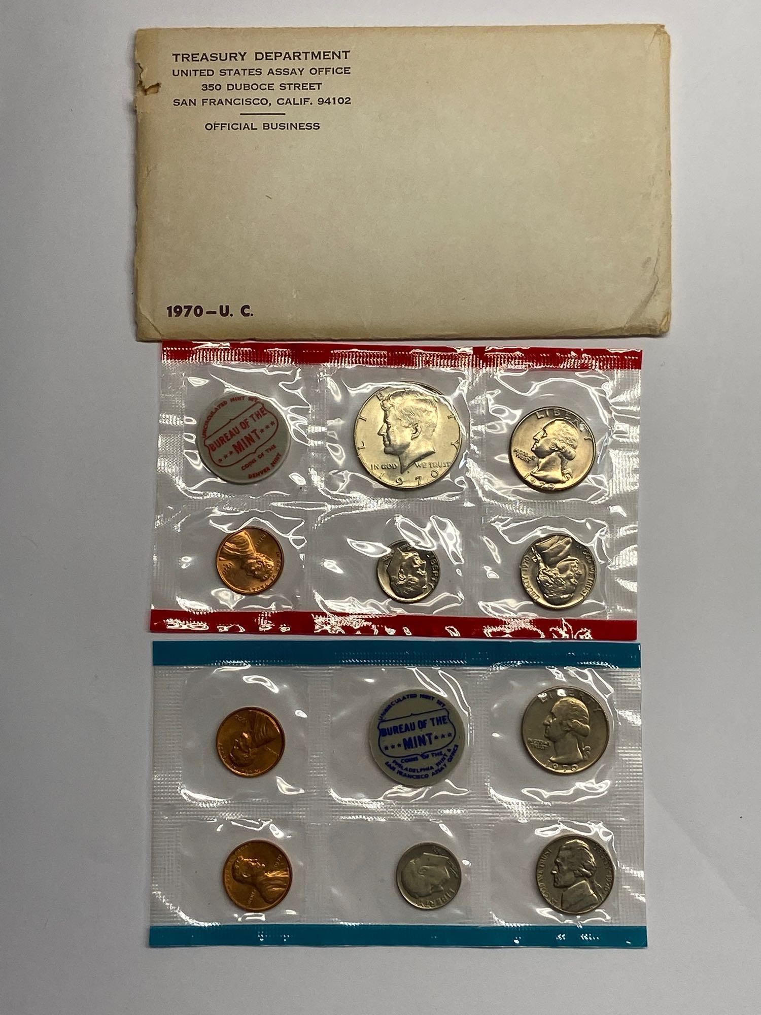 Collection of 13 United States Mint Uncirculated P & D Coin Sets 1970-1992 in Original Packaging