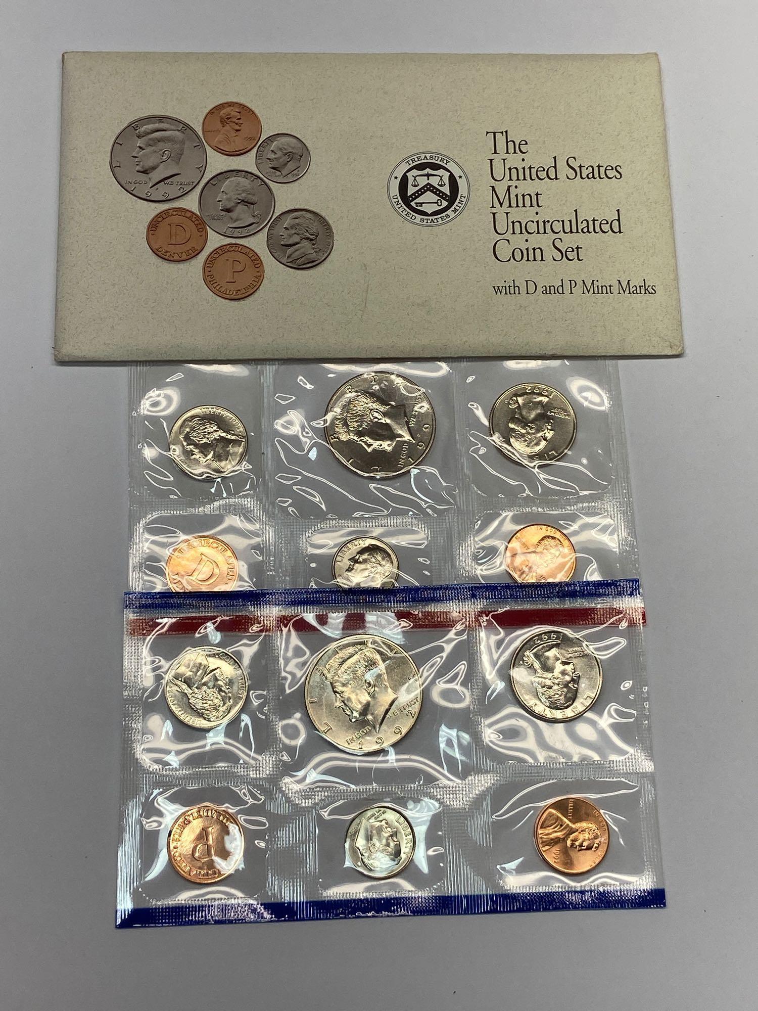 Collection of 10 United States Mint Uncirculated P & D Coin Sets 1978-1992 in Original Packaging