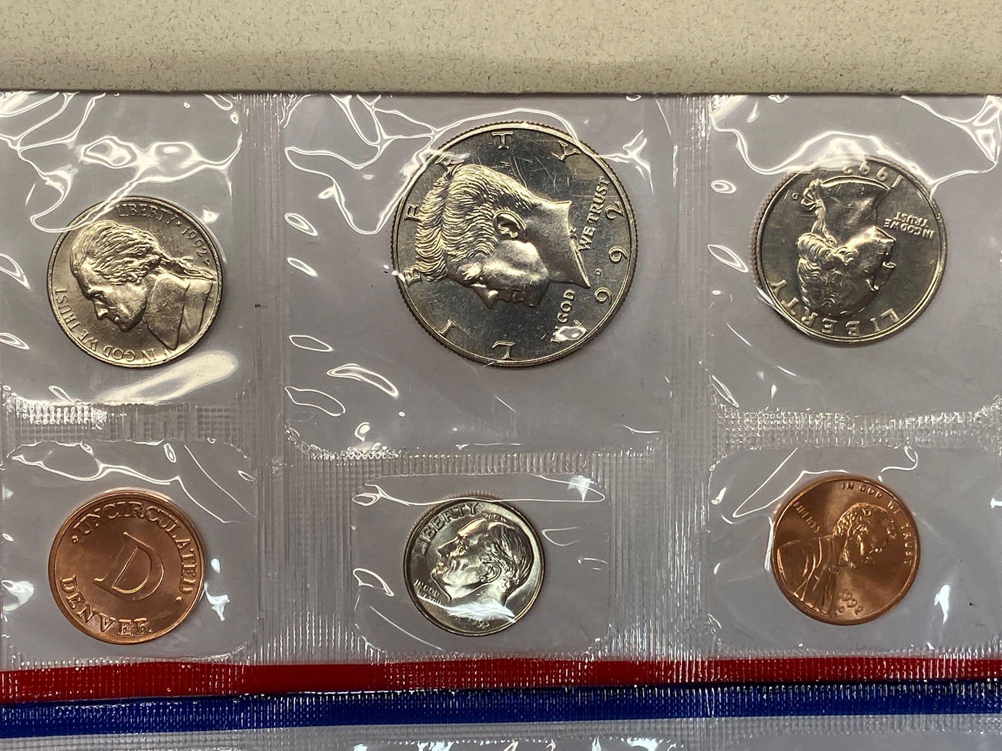 Collection of 10 United States Mint Uncirculated P & D Coin Sets 1978-1992 in Original Packaging