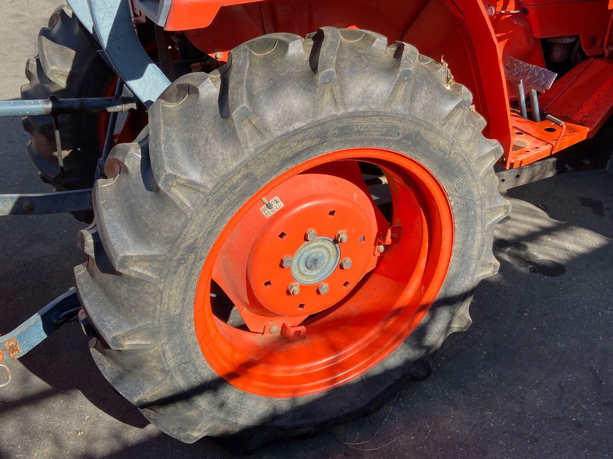 Kubota Tractor Model L2250, Schwartz Loader Model 84Q, Gearmore...Box Scraper & Post Hole Digger/Aug