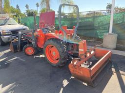 Kubota Tractor Model L2250, Schwartz Loader Model 84Q, Gearmore...Box Scraper & Post Hole Digger/Aug