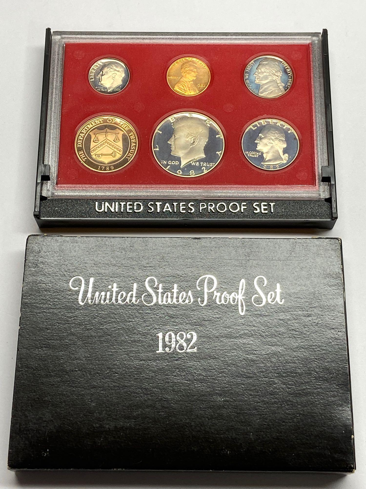 Collection of 8 United States Mint Proof Sets of Coins 1971-1992 in Original Packaging