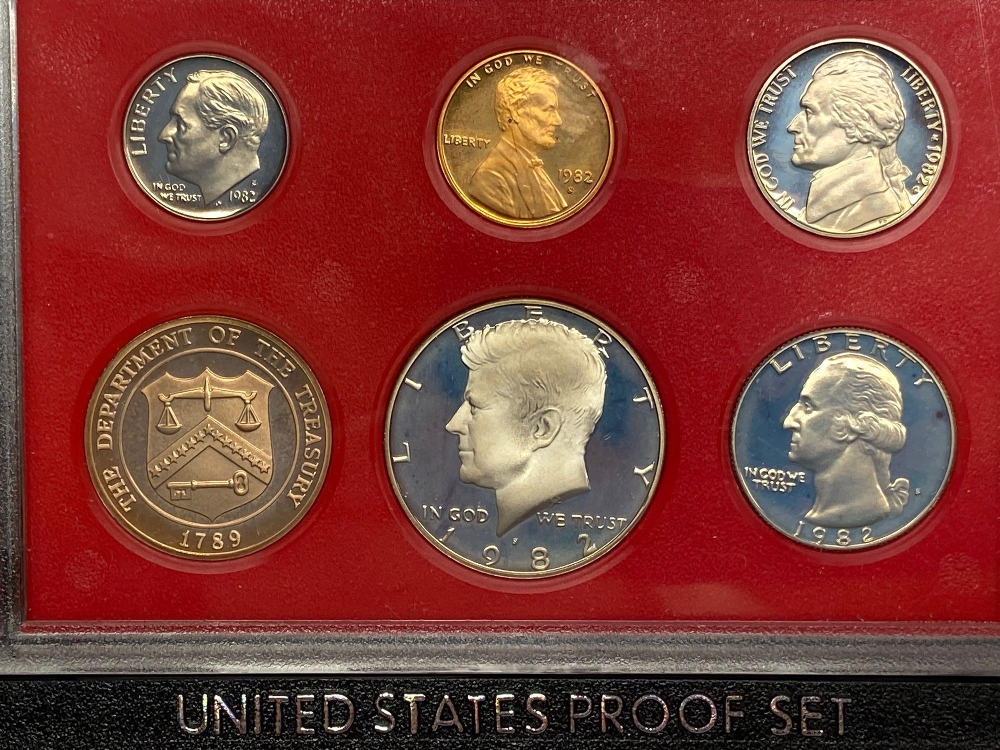 Collection of 8 United States Mint Proof Sets of Coins 1971-1992 in Original Packaging