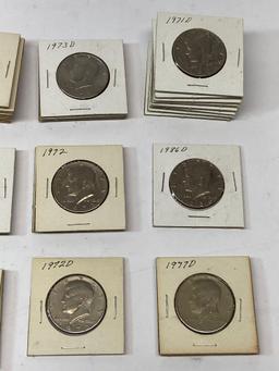 46 Kennedy Half Dollars, Collection of U.S. 50 Cent Coins 1968-1988