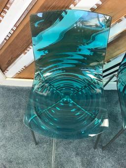 Art Deco Plastic Metal Aqua Chairs 2 Units