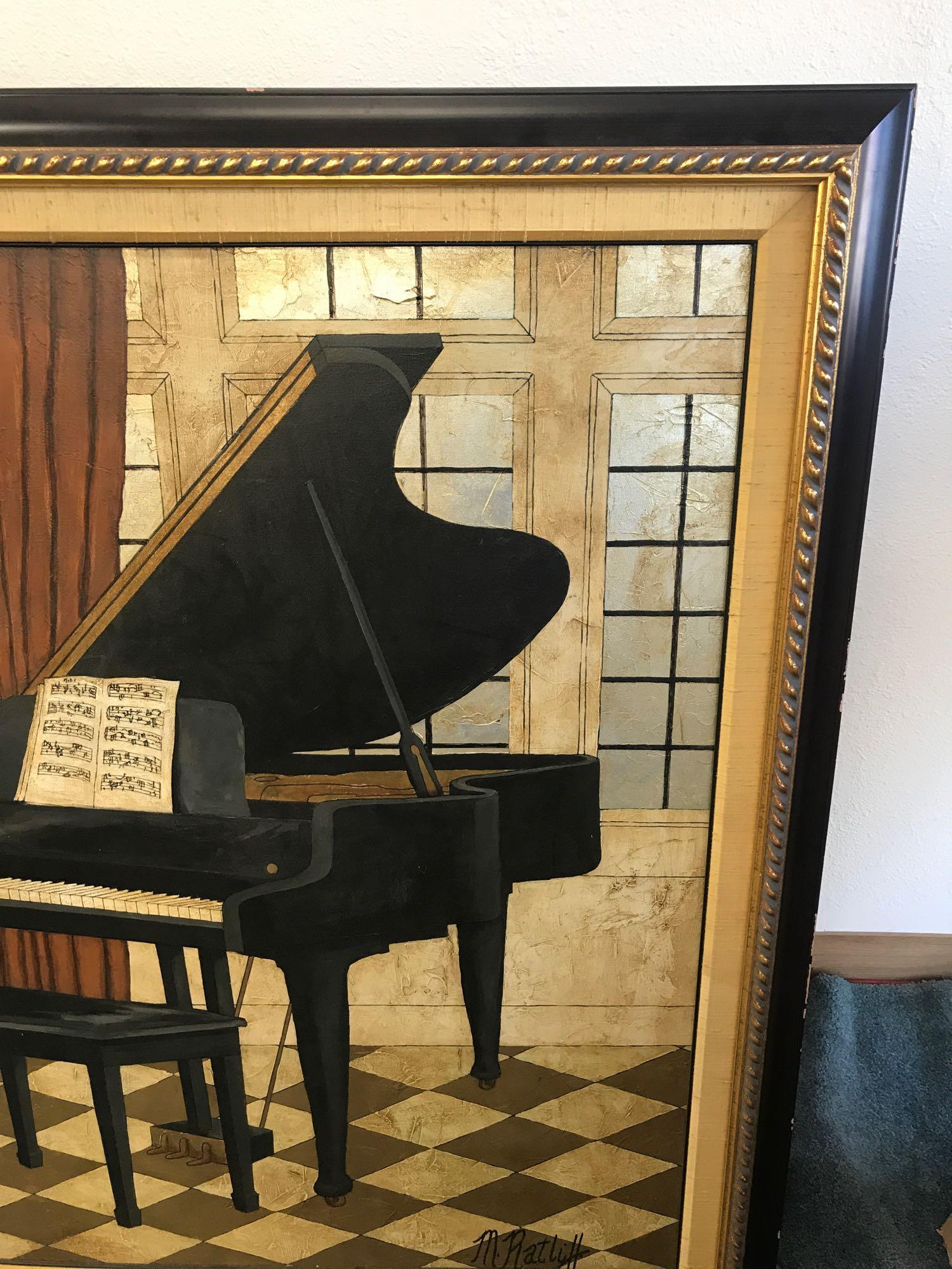 Large Framed Piano Painting M. Ratlitt