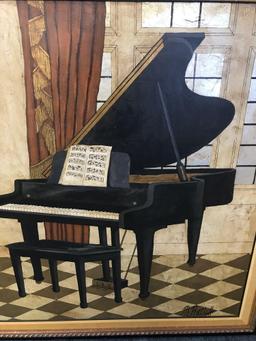 Large Framed Piano Painting M. Ratlitt