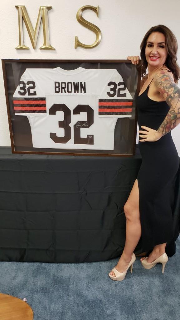 Framed Jim Brown Signed Jersey COA