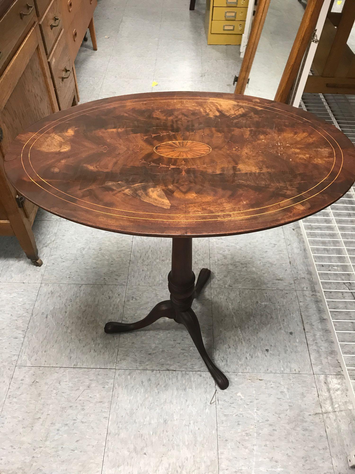 Wood Inlay End Table Tilted Top