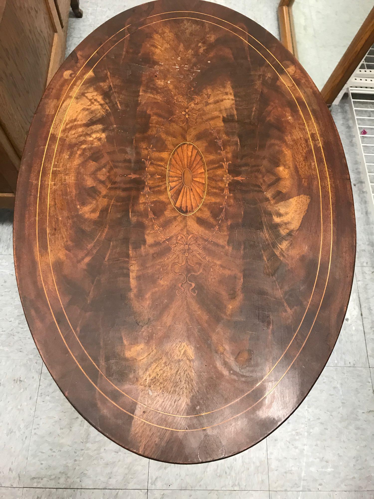 Wood Inlay End Table Tilted Top