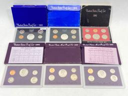 6 United States Mint Proof Sets of Coins, 1968, 1970, 1981, 1986, 1989, 1991