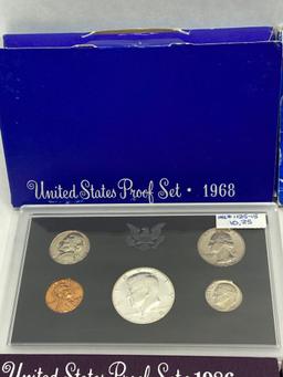 6 United States Mint Proof Sets of Coins, 1968, 1970, 1981, 1986, 1989, 1991