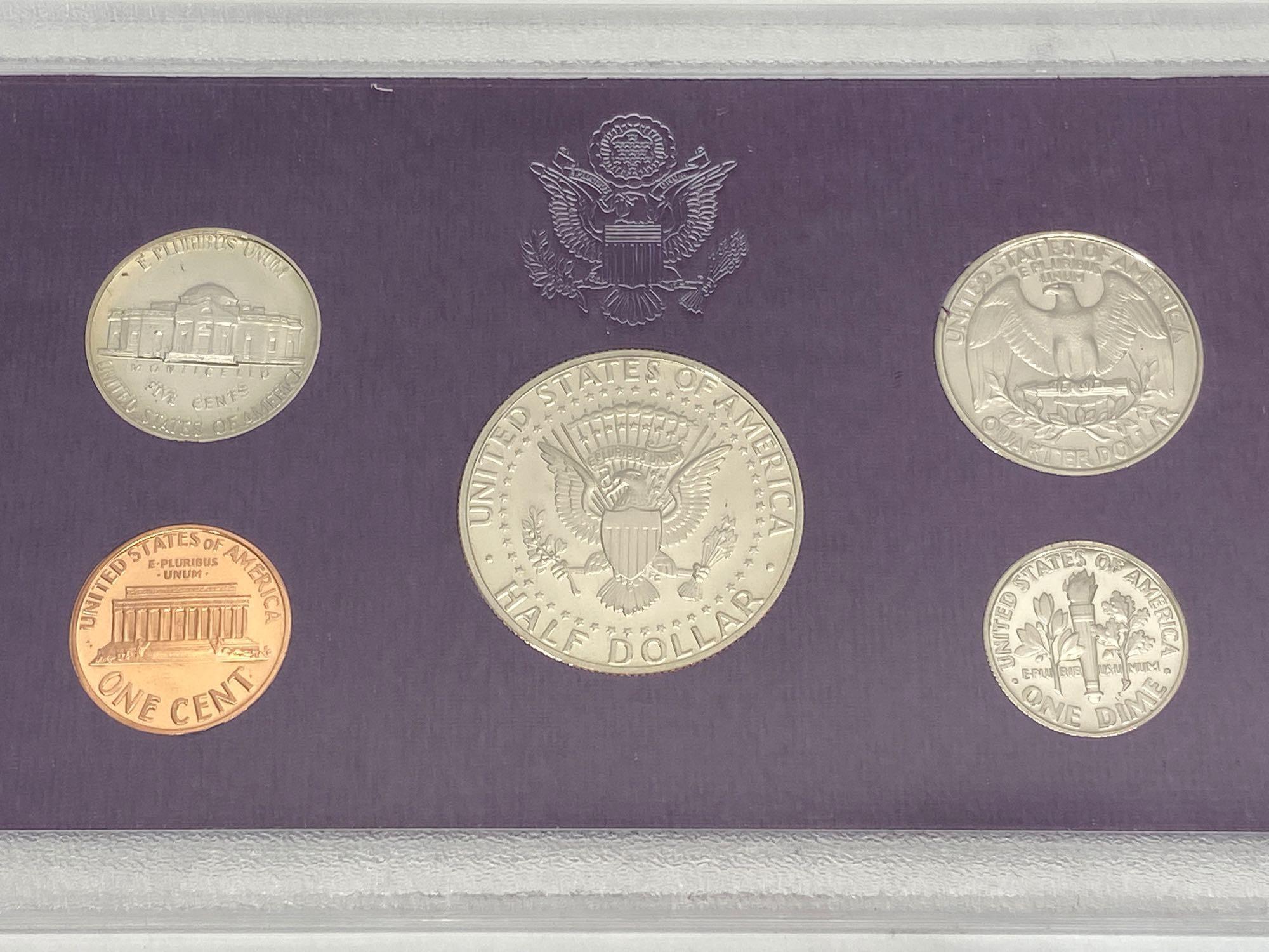 9 United States Mint Proof Sets of Coins 1985, 1986, 1987, 1988, 1989, 1990, 1991, 1992, 1993