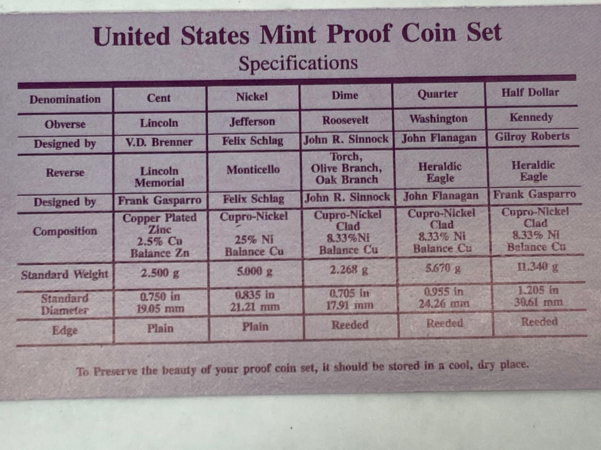 9 United States Mint Proof Sets of Coins 1985, 1986, 1987, 1988, 1989, 1990, 1991, 1992, 1993