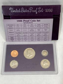 9 United States Mint Proof Sets of Coins 1985, 1986, 1987, 1988, 1989, 1990, 1991, 1992, 1993