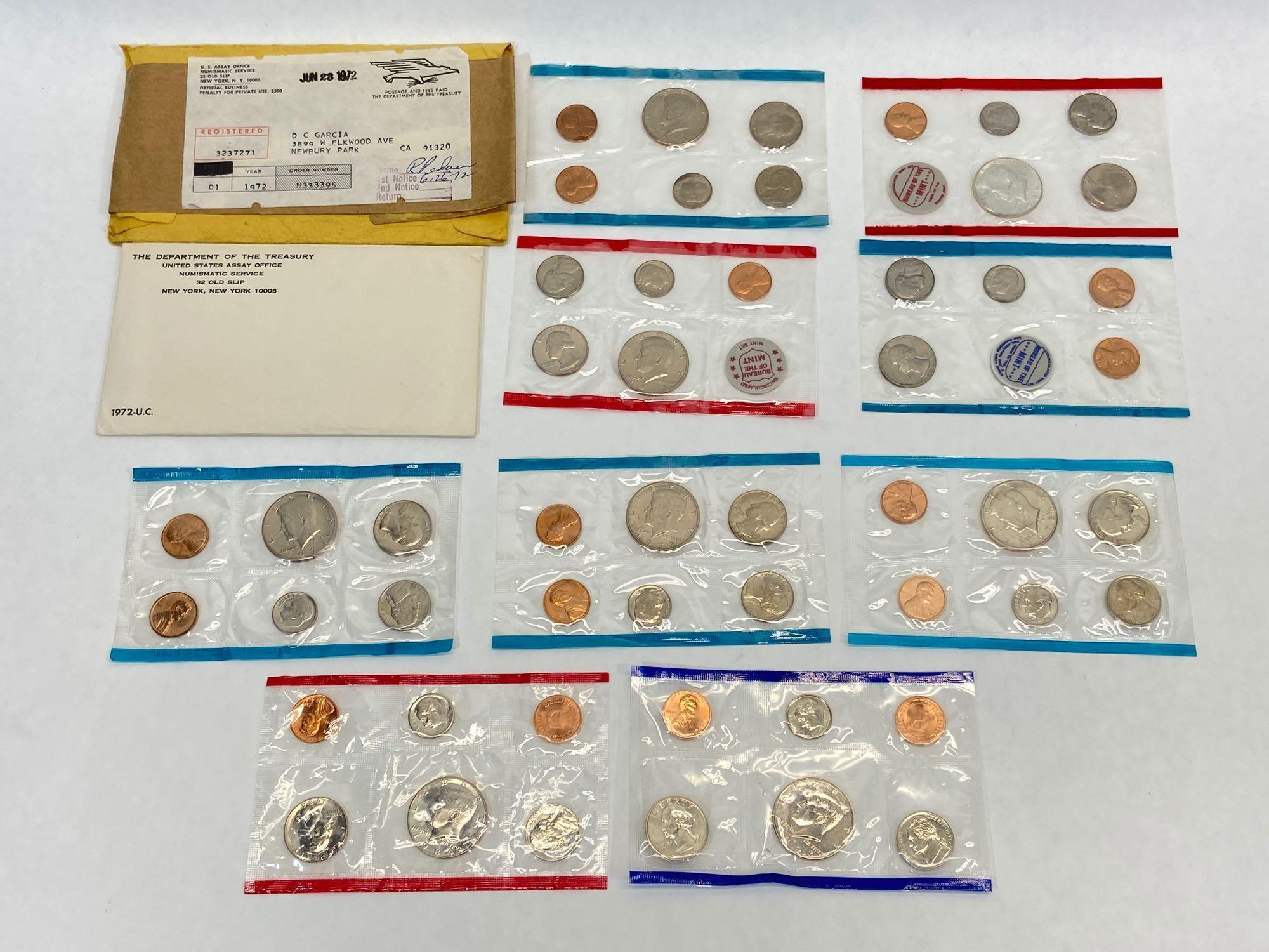 United States Mint Uncirculated Sets of Coins, 1968, 1971, 1972, 1984, 1993