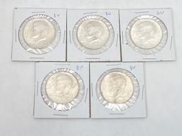 1964 Kennedy Silver Half Dollars, 5 Units