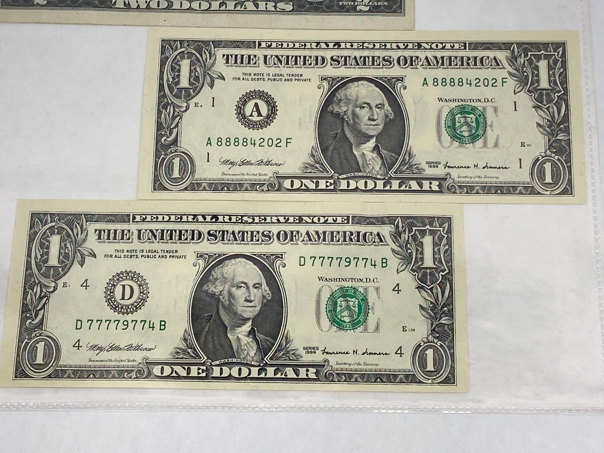 United States two dollar bill errors, one dollar bill errors, 4 units