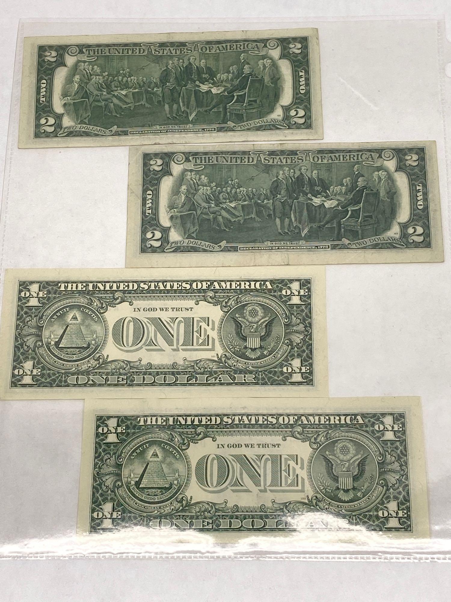 United States two dollar bill errors, one dollar bill errors, 4 units