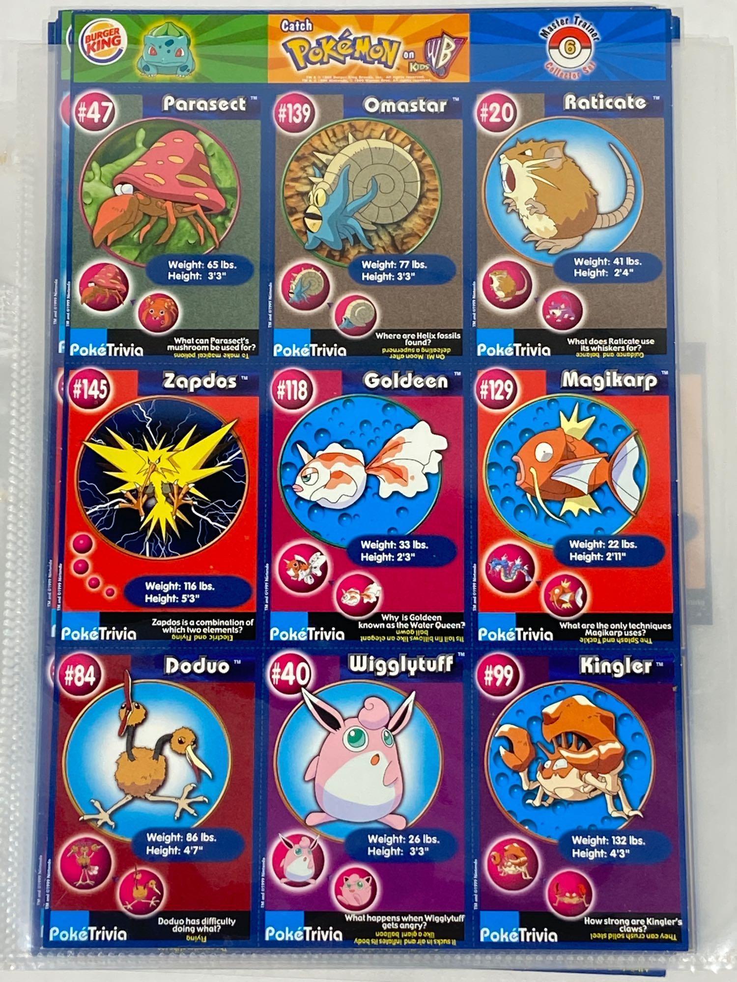 85 Pokemon Burger King PokeTrivia Cards