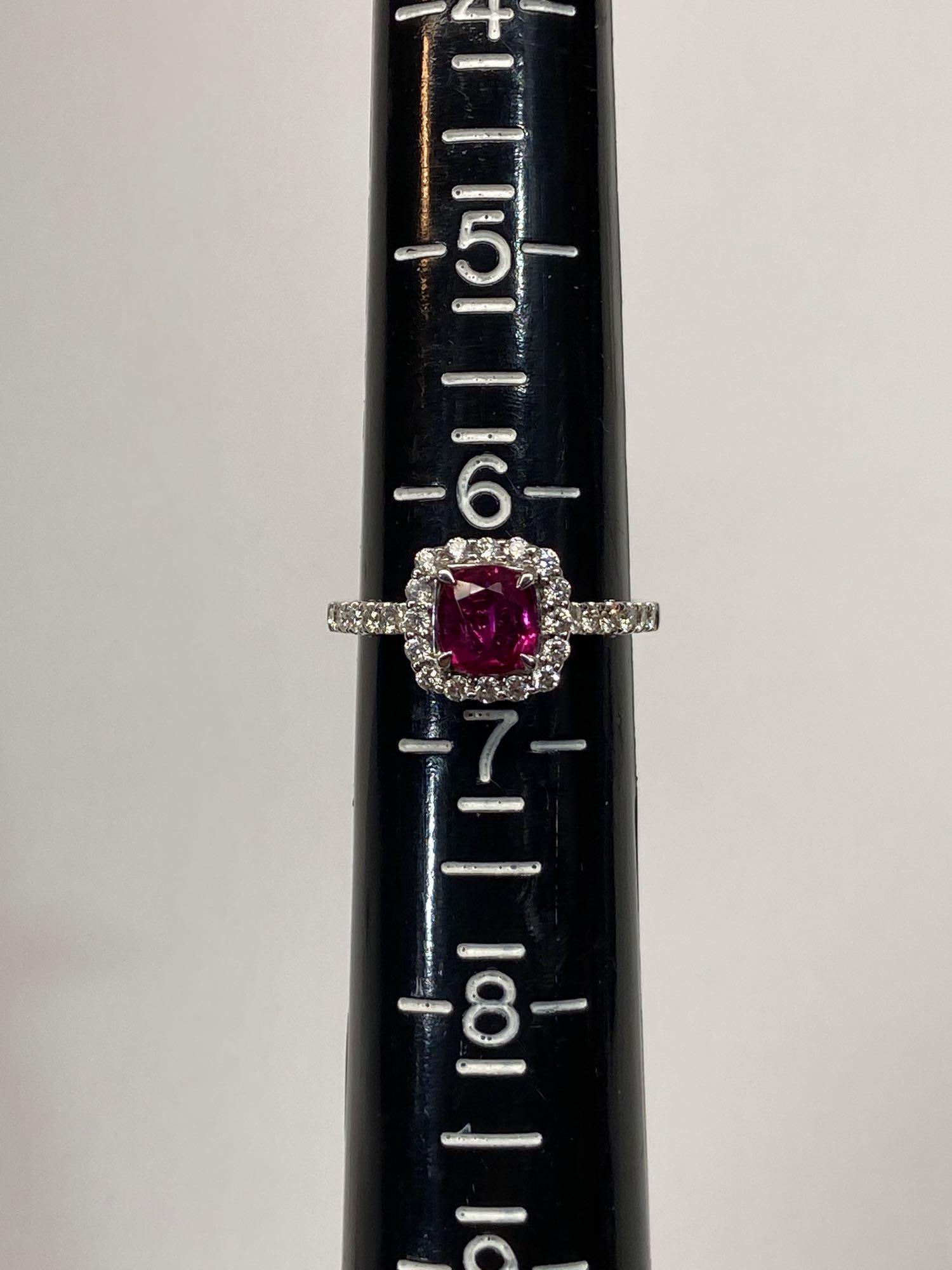 1.01ct Ruby, 0.50ct Diamonds, 18K White Gold Ring, Size 6 1/2 Certified & Graded by GIA & AIG