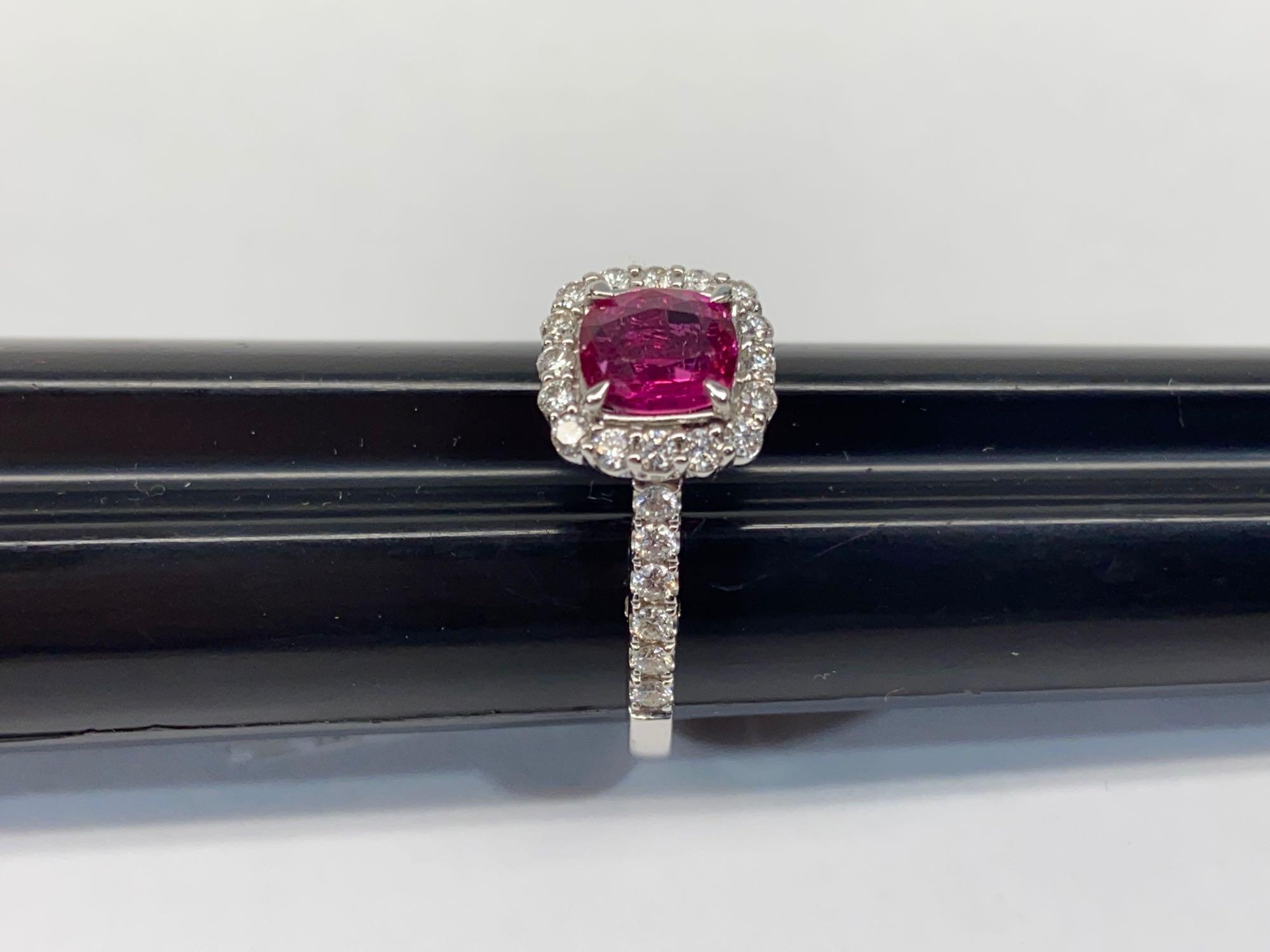 1.01ct Ruby, 0.50ct Diamonds, 18K White Gold Ring, Size 6 1/2 Certified & Graded by GIA & AIG