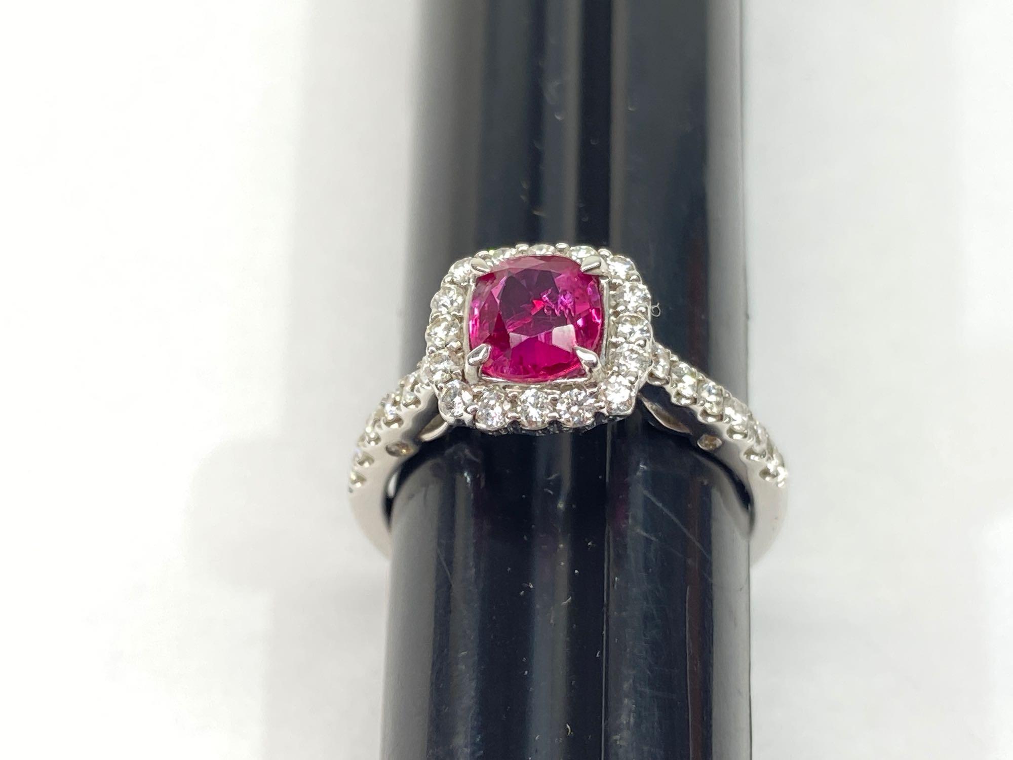 1.01ct Ruby, 0.50ct Diamonds, 18K White Gold Ring, Size 6 1/2 Certified & Graded by GIA & AIG