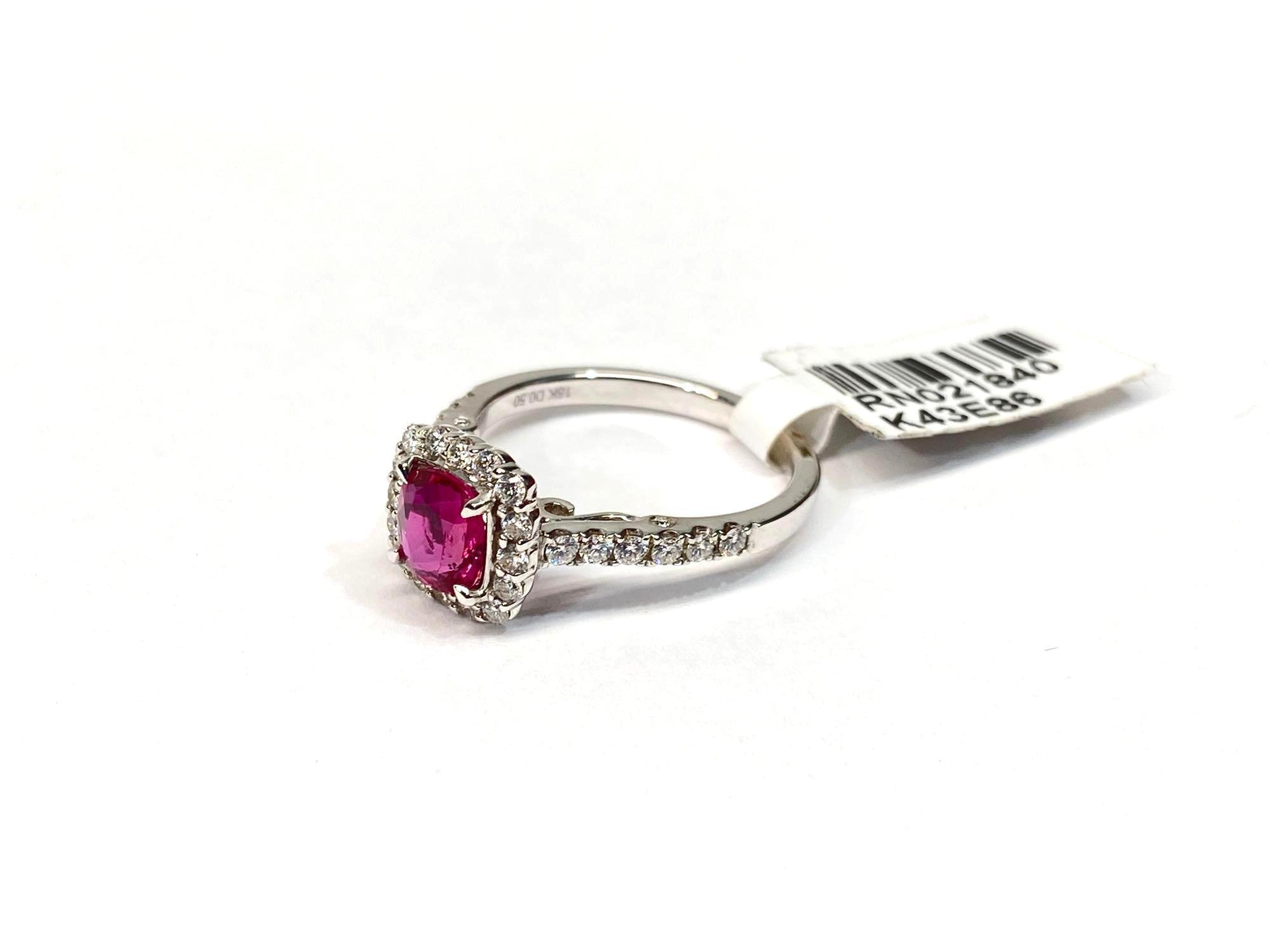 1.01ct Ruby, 0.50ct Diamonds, 18K White Gold Ring, Size 6 1/2 Certified & Graded by GIA & AIG