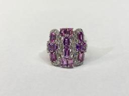 3.14ct Unheated Pink Sapphires, 1.24ct Diamonds 18K Gold Ring, Size 6 1/2, Certified & Graded by GLA