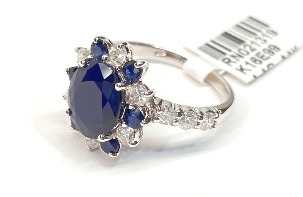 4.06ct Sapphires, 0.93cts Diamonds, 14K White Gold Ring, Size 7, Certified & Graded by AIG