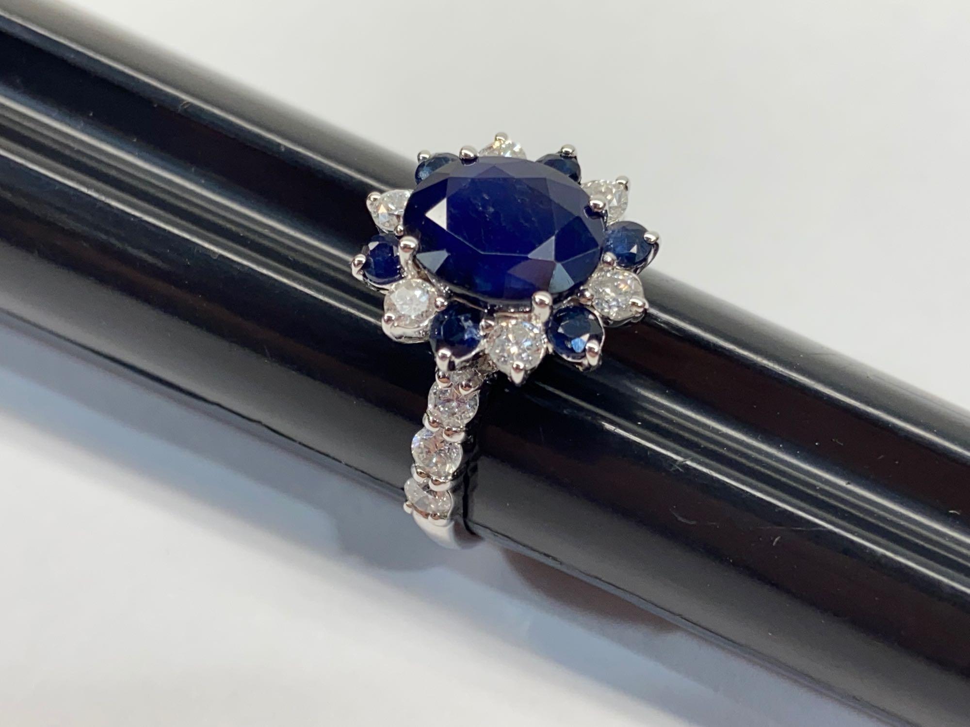 4.06ct Sapphires, 0.93cts Diamonds, 14K White Gold Ring, Size 7, Certified & Graded by AIG