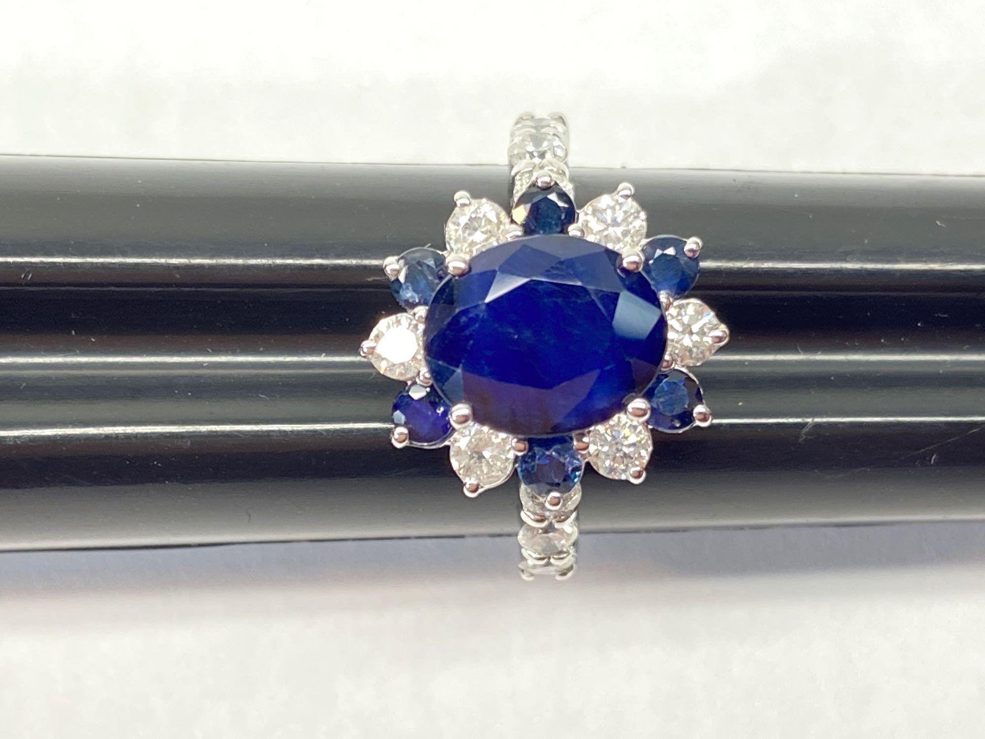 4.06ct Sapphires, 0.93cts Diamonds, 14K White Gold Ring, Size 7, Certified & Graded by AIG