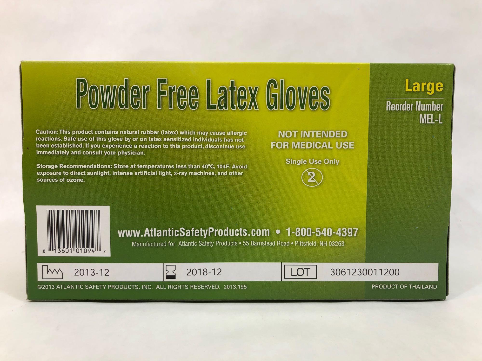 Box of 100 Units Powder Free Latex Gloves Size Large