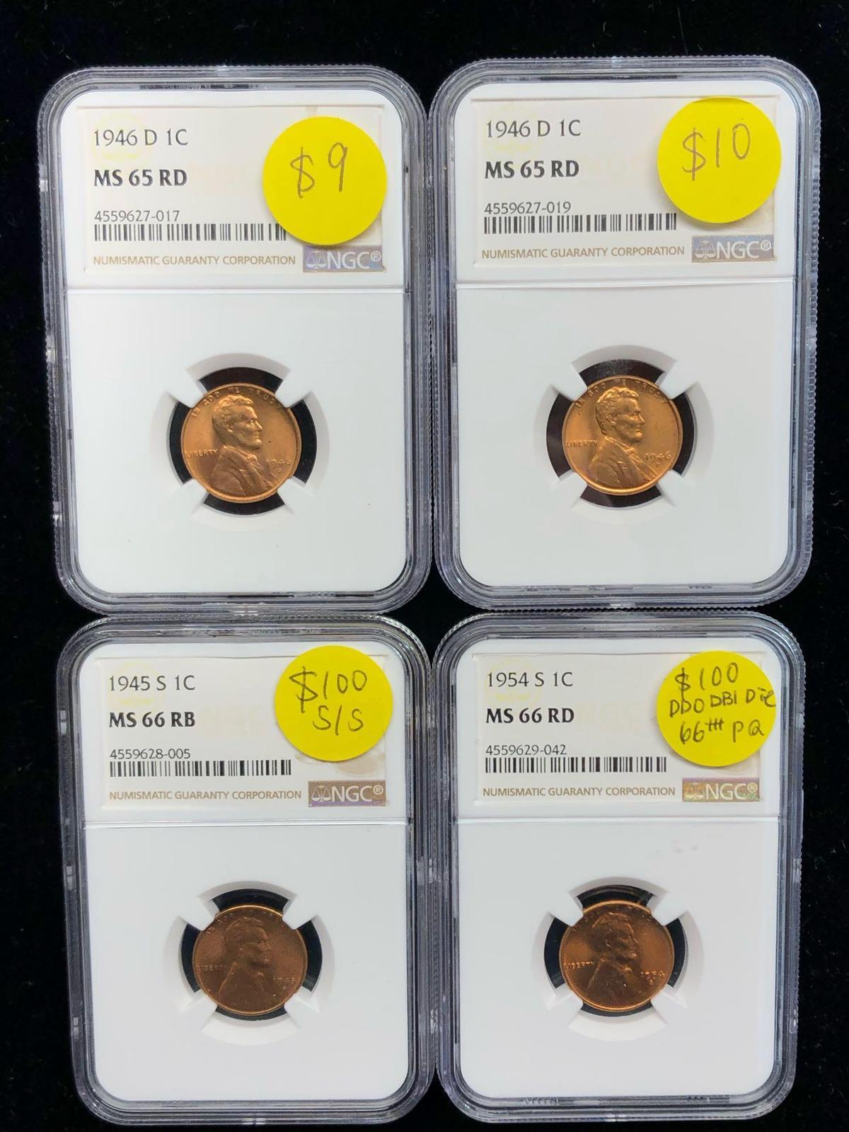 NGC Certified Penny Lot of Four - Two MS65 Two MS66