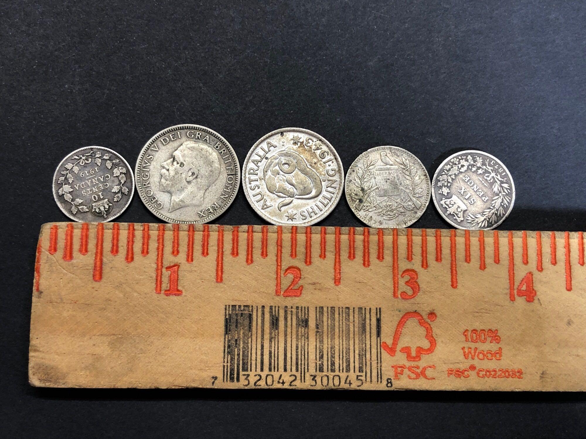 5 Silver Coins Foreign Antique Lot