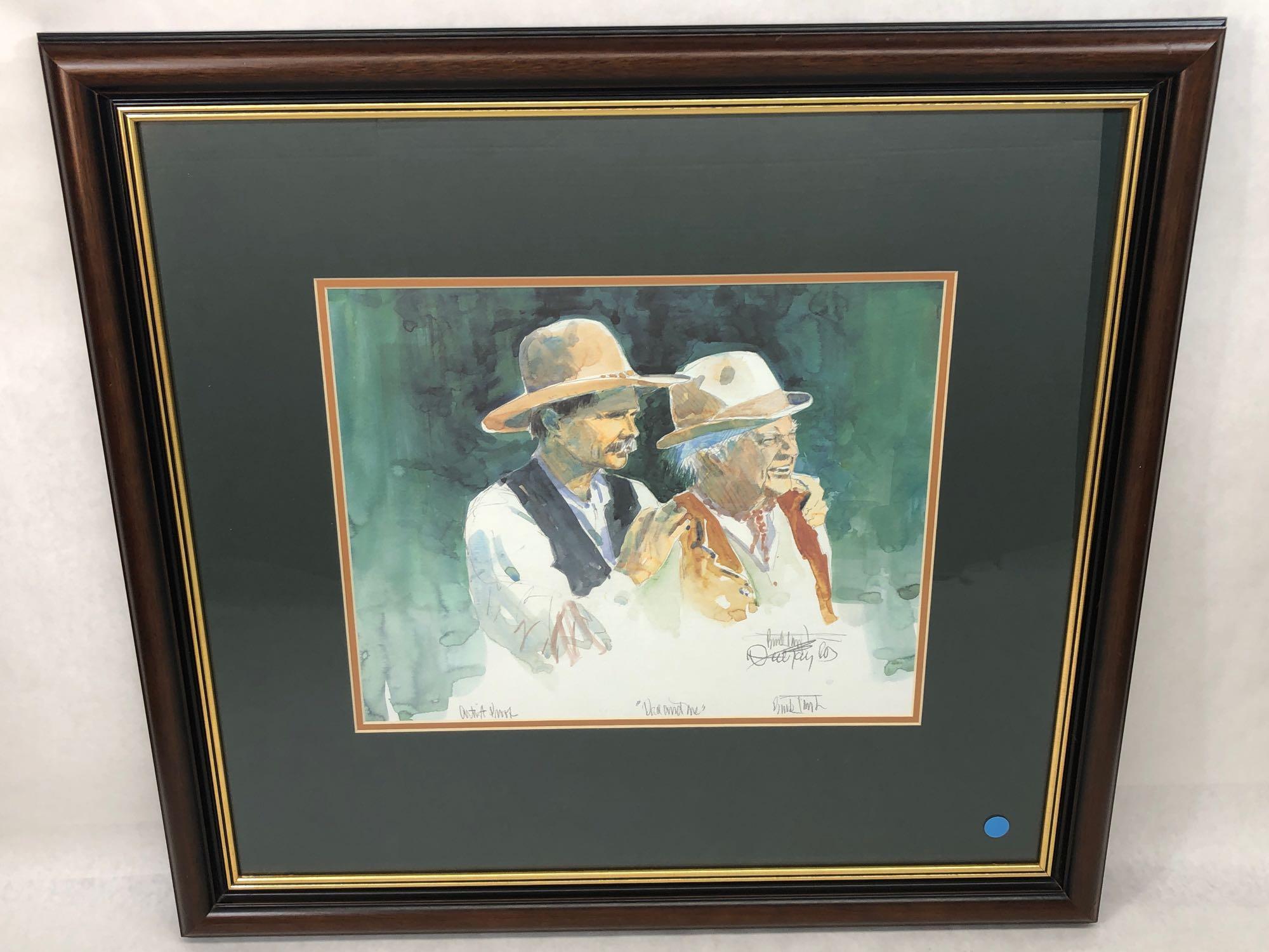 Dad & Me, Signed & Framed Buck Taylor Watercolor Painting