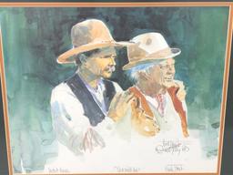 Dad & Me, Signed & Framed Buck Taylor Watercolor Painting