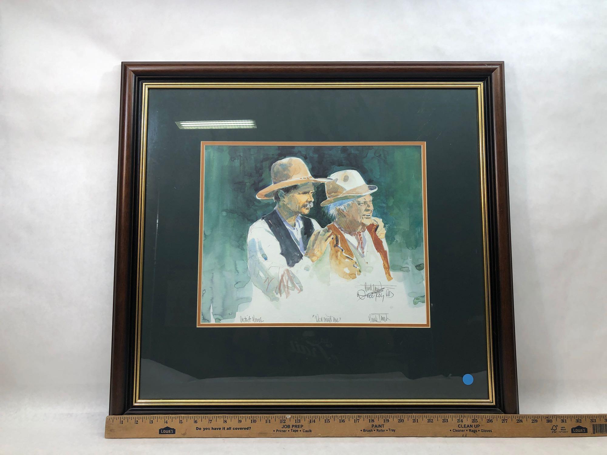 Dad & Me, Signed & Framed Buck Taylor Watercolor Painting