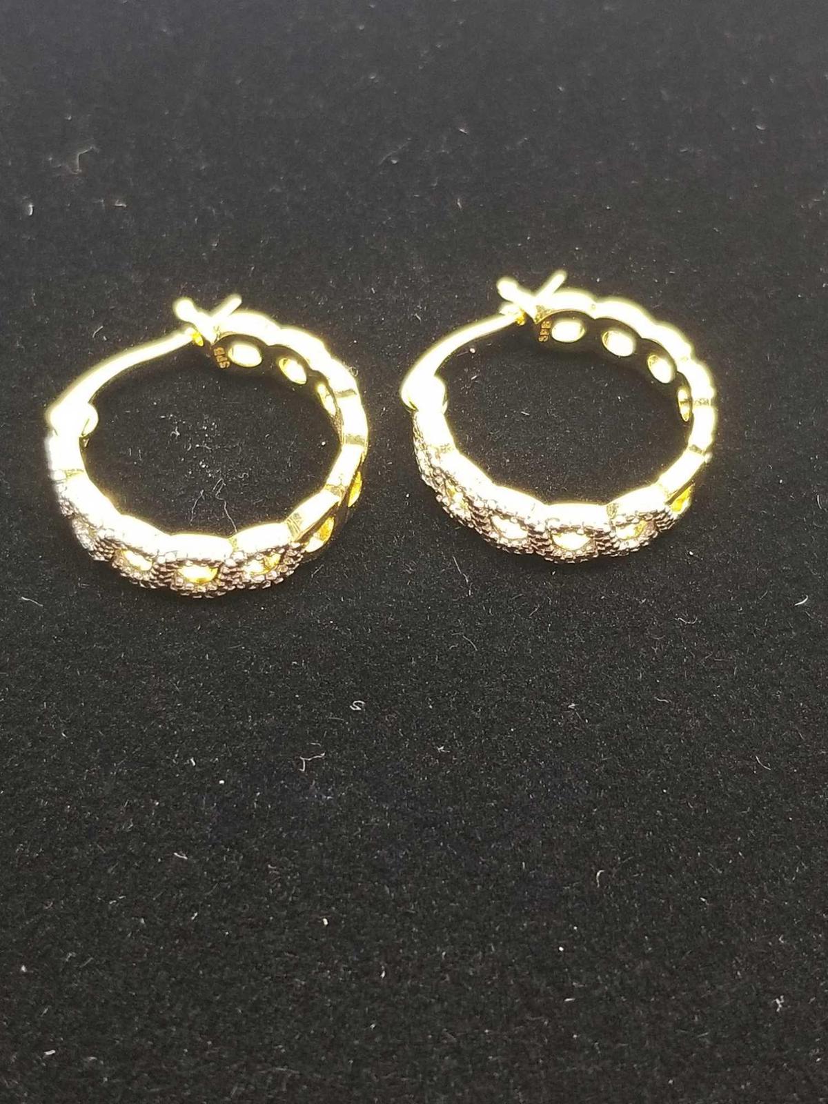 Infinity Diamond Hoop Earrings Yellow Gold Overlay