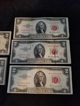 1953 Redseal 2 Dollar Bill 5 Units