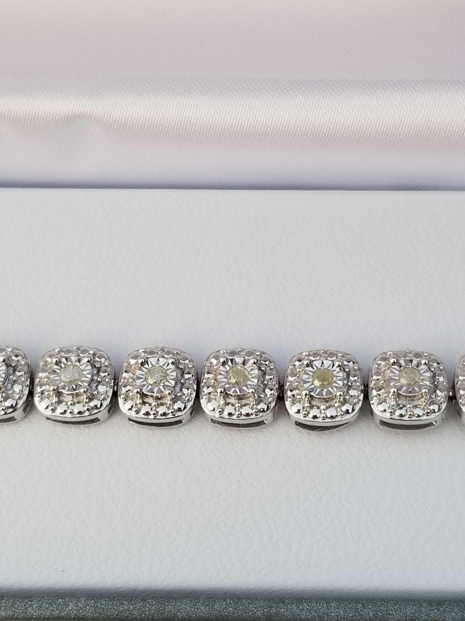 1 Carat Diamond Sterling Silver Cushion Halo Bracelet
