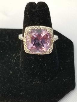 4 Carat Amethyst Diamond Ring Sterling Silver