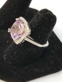 4 Carat Amethyst Diamond Ring Sterling Silver