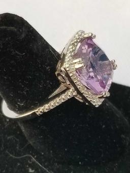 4 Carat Amethyst Diamond Ring Sterling Silver